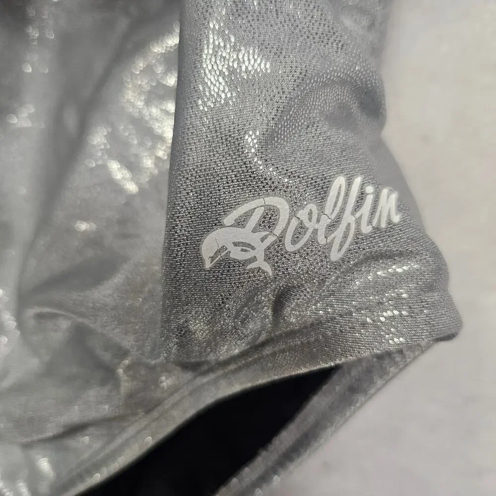 Dolfin Metallic Silver Foil One Piece Swimsuit Womens Size 32 Made in USA Shiny